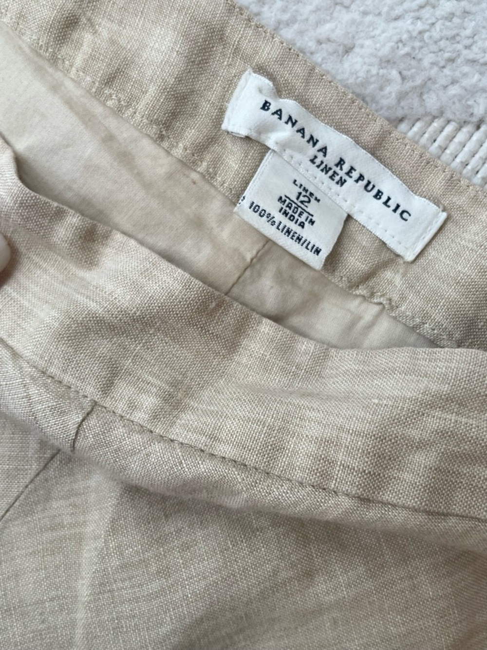 Banana Republic 100% Linen A-Line Midi Skirt Beige Side Zip Lined Size 12 - Picture 3 of 5